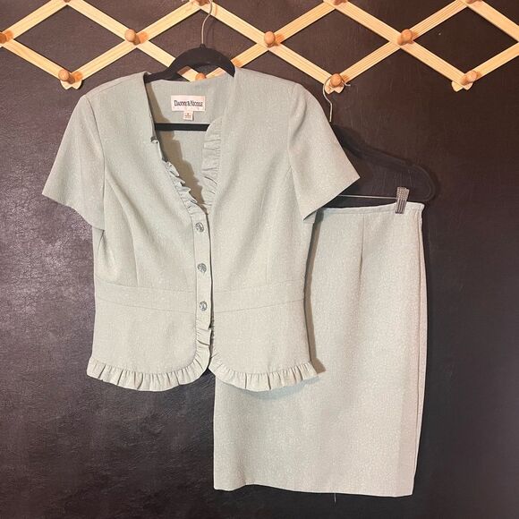 Danny & Nicole Mint Floral Two Piece Skirt Set Size 8 - Picture 1 of 16